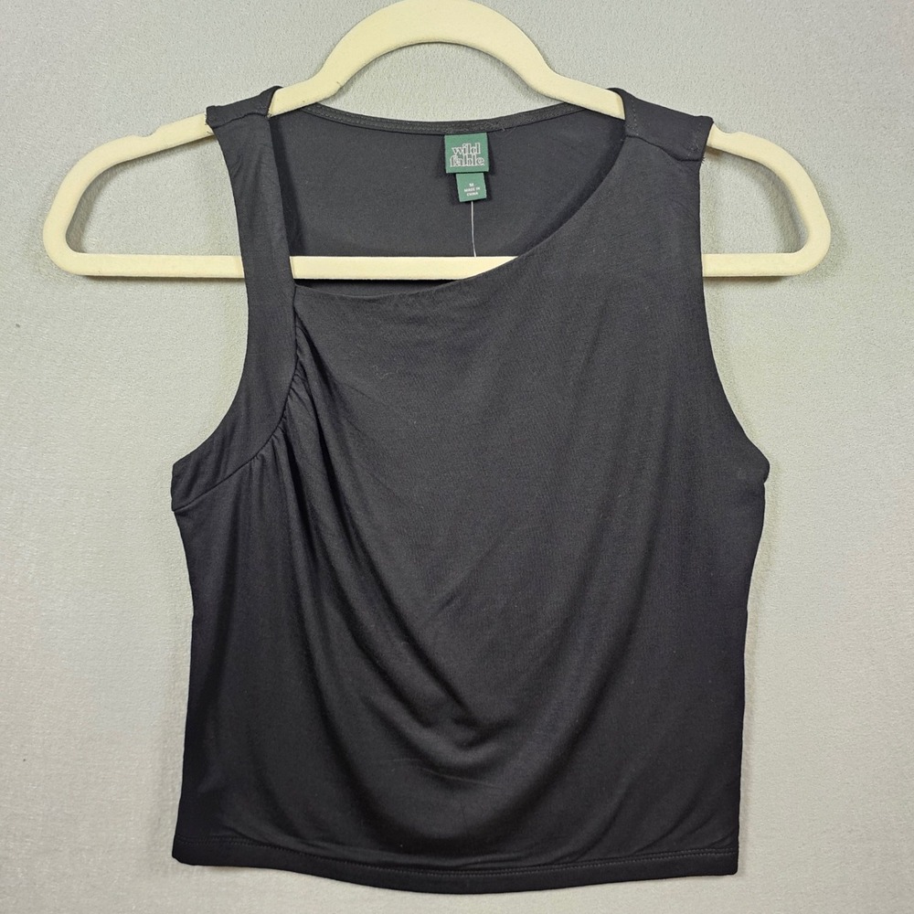 Wild Fable Women's Asymmetrical Draped Tank Top Black Medium NWT